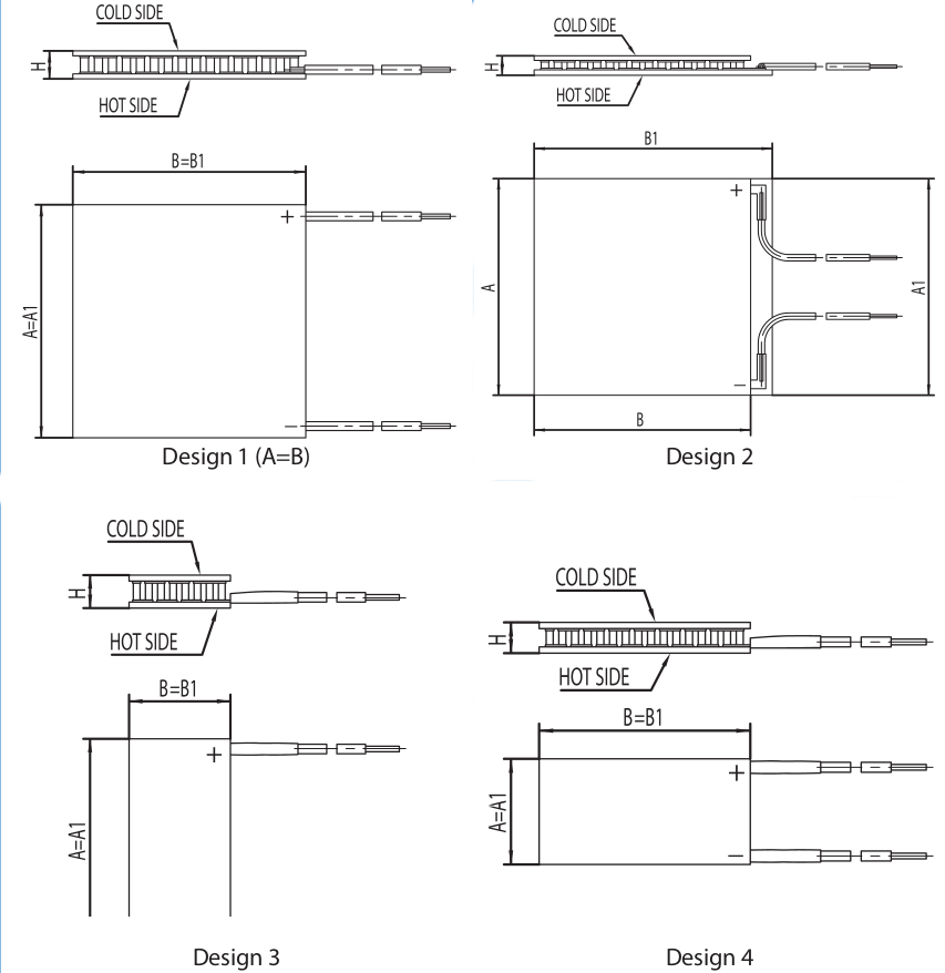 Designs of single stage thermoelectric coolers